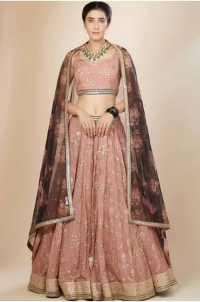 Pink Embroidered Lehenga Choli in Georgette LC8440