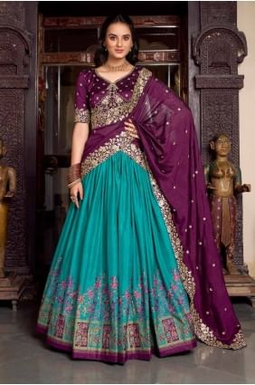 Red Lehenga Choli with Printed Tussar silk LC8446