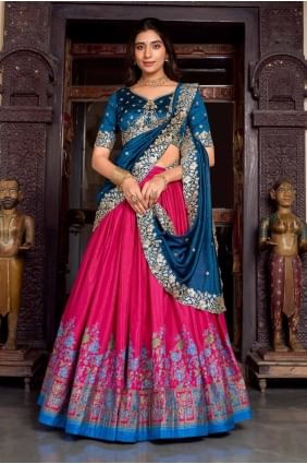 Tussar silk Printed Pink Lehenga Choli with Dupatta LC8448