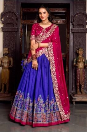Lehenga Choli in Purple Tussar silk with Printed LC8449