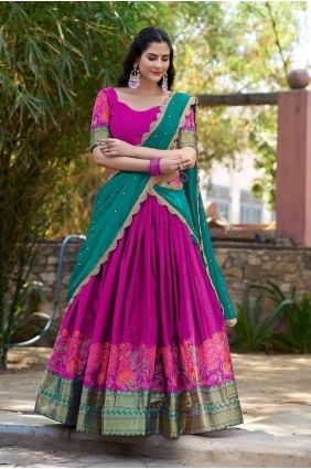 Embroidered Cotton Lehenga Choli in Pink with Dupatta LC8452