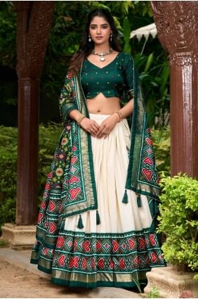Cream Lehenga Choli in Printed Tussar silk LC8453