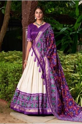 Cream Tussar silk Printed Lehenga Choli with Dupatta LC8454