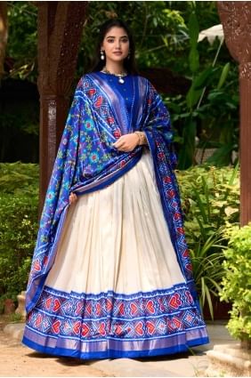 Cream Lehenga Choli with Printed Tussar silk LC8455