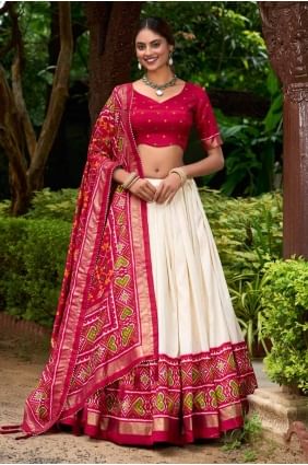 Cream Printed Tussar silk Lehenga Choli LC8456