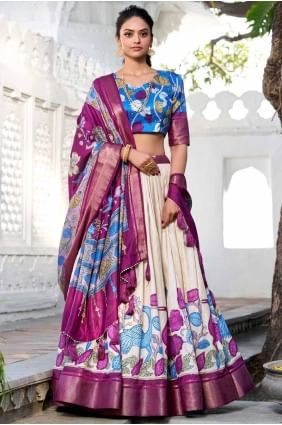 White Weaving Lehenga Choli in Silk LC8458