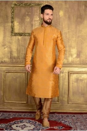 Yellow Jaqurs Silk Brocade Ethnic Wear Kurta Readymade Kurta Payjama KUR0165