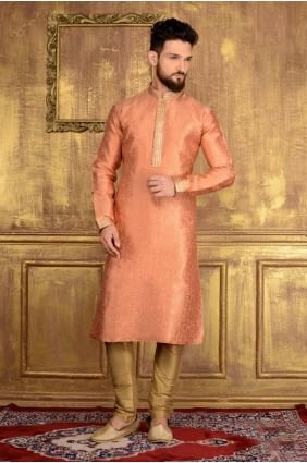 Trendy Peach Jaqurs Silk Brocade Ethnic Wear Kurta Readymade Kurta Payjama KUR0170