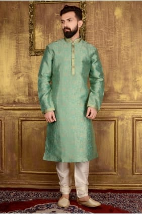 Pretty Sea Green Jaqurs Silk Brocade Ethnic Wear Kurta Readymade Kurta Payjama KUR0171