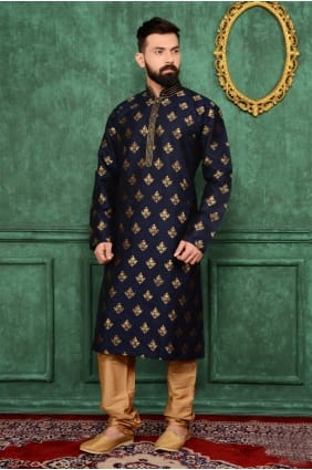 Blue Jaqurd Silk Brocade Ethnic Wear Kurta Readymade Kurta Payjama KUR0182