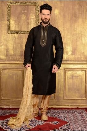Stunning Black Art Banarasi Silk Ethnic Wear Kurta Readymade Kurta Payjama KUR0188