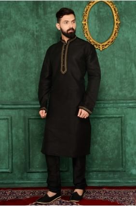 Admirable Black Art Banarasi Silk Ethnic Wear Kurta Readymade Kurta Payjama KUR0193