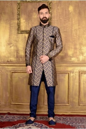 Blue Jaqurd Silk Brocade Semi Indo Indo Western INW0008