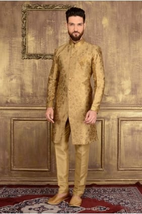 Gold Jaqurd Silk Brocade Semi Indo Indo Western INW0009