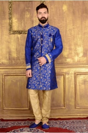 Blue Jaqurd Silk Brocade Semi Indo Indo Western INW0010