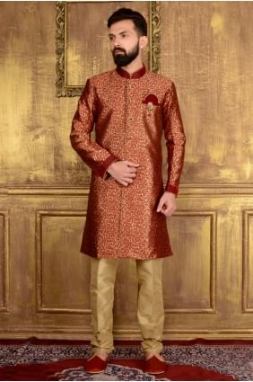 Maroon Jaqurd Silk Brocade Semi Indo Indo Western INW0014
