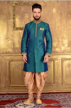 Rama Green ( Cross Clr) Art Banarasi Silk Semi Indo Indo Western INWU0023