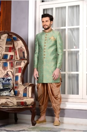 Aqua Green Jaqurd Silk Brocade Indo Western Indo Western INW0036