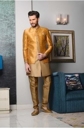 Mustard, Beige Jaqurd Silk Brocade Indo Western Indo Western INW0043