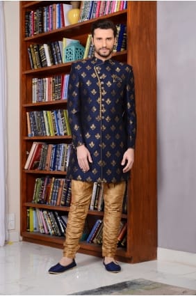 Blue Banarasi Silk Brocade Indo Western Indo Western INW0055