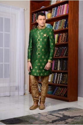 Green Banarasi Silk Brocade Indo Western Indo Western INW0056