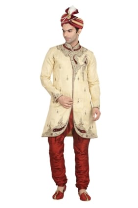 Gold Silk Ethnic Wear Designer Ready-Made Sherwani shr00007