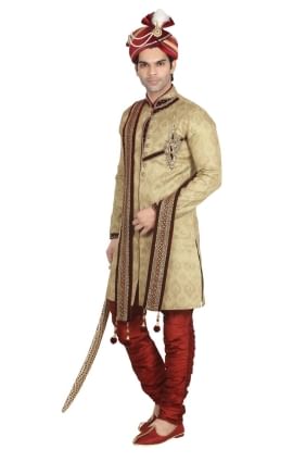 Gold Jamewar Ethnic Wear Designer Ready-Made Sherwani SHR00012