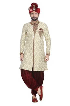 Gold Brocked Ethnic Wear Designer Ready-Made Sherwani SHR00023