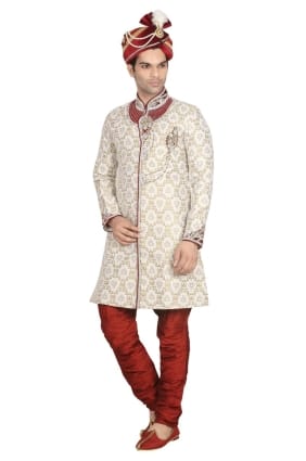 Creem Brocked Ethnic Wear Designer Ready-Made Sherwani SHR00024