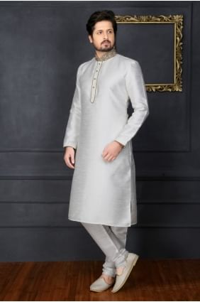 Gracefull Off White Art Banarasi Silk Ethnic Wear Kurta Readymade Kurta Payjama KUR0204