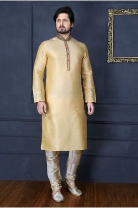 Ethinc Gold Art Banarasi Silk Ethnic Wear Kurta Readymade Kurta Payjama KUR0207
