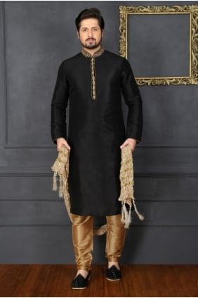 Divine Black Art Banarasi Silk Ethnic Wear Kurta Readymade Kurta Payjama KUR0210