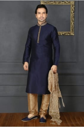 Luring Blue Art Banarasi Silk Ethnic Wear Kurta Readymade Kurta Payjama KUR0212
