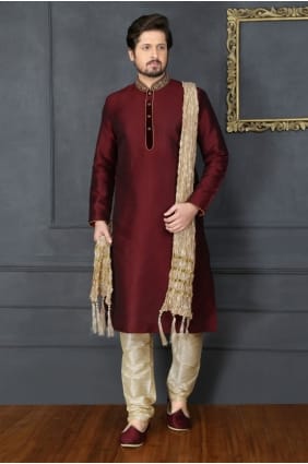 Wine Art Banarasi Silk Ethnic Wear Kurta Readymade Kurta Payjama KUR0214
