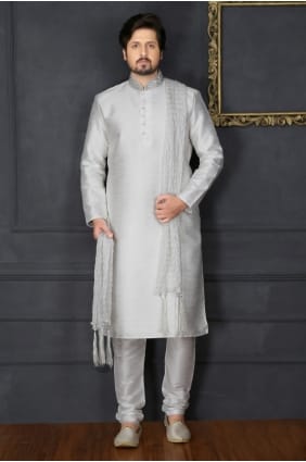 Gorgeous Off White Art Banarasi Silk Ethnic Wear Kurta Readymade Kurta Payjama KUR0215