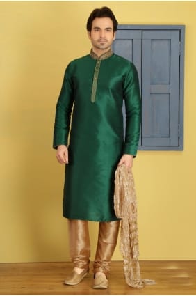 Voguish Green Art Banarasi Silk Ethnic Wear Kurta Readymade Kurta Payjama KUR0218