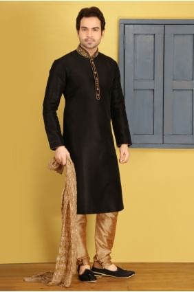 Classy Black Art Banarasi Silk Ethnic Wear Kurta Readymade Kurta Payjama KUR0220