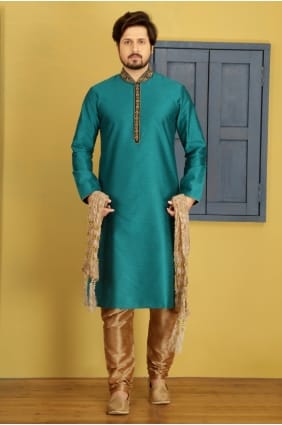 Teal Art Banarasi Silk Ethnic Wear Kurta Readymade Kurta Payjama KUR0222