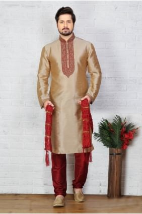 Divine Chikoo Dupion Art Silk Ethnic Wear Kurta Readymade Kurta Payjama KUR0228