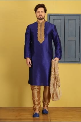 Latest Ethnic Blue Dupion Art Silk Ethnic Wear Kurta Readymade Kurta Payjama KUR0229