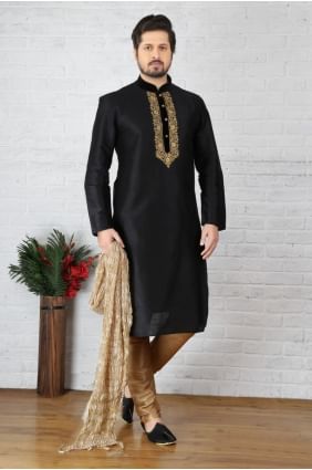 Sassy Black Dupion Art Silk Ethnic Wear Kurta Readymade Kurta Payjama KUR0235