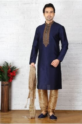 Appealing Blue Dupion Art Silk Ethnic Wear Kurta Readymade Kurta Payjama KUR0240
