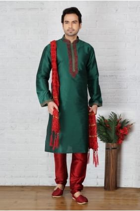 Attractive Green Dupion Art Silk Ethnic Wear Kurta Readymade Kurta Payjama KUR0241