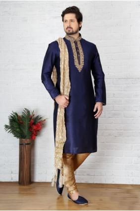 Contemporary Blue Dupion Art Silk Ethnic Wear Kurta Readymade Kurta Payjama KUR0244