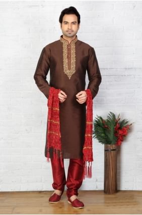 Latest Cofee Dupion Art Silk Ethnic Wear Kurta Readymade Kurta Payjama KUR0254