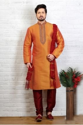 2 Tone Fire Art Banarasi Silk Ethnic Wear Kurta Readymade Kurta Payjama KUR0256