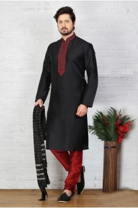 Attractive Black Dupion Art Silk Ethnic Wear Kurta Readymade Kurta Payjama KUR0259