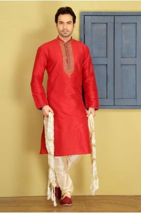 Voguish Red Dupion Art Silk Ethnic Wear Kurta Readymade Kurta Payjama KUR0289