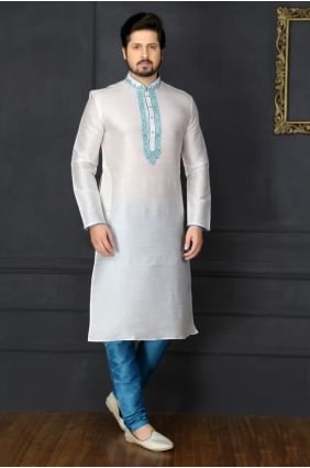 Magnificent Off White Dupion Art Silk Ethnic Wear Kurta Readymade Kurta Payjama KUR0299