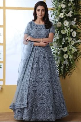 Grey Net Anarkali Suit ASU2542